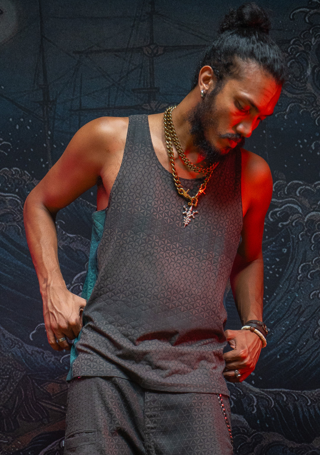 A-Tank Men / Organic Bamboo Jersey Veg Dye Veg Print - Charcoal SANDSOTIME